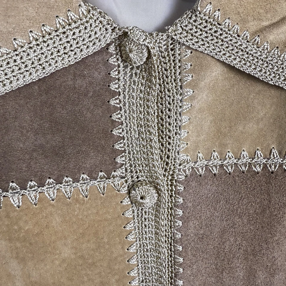 Vintage Denim & Co Women’s 2X Patchwork Leather Suede Jacket Brown Tan Taupe - Image 4 of 4