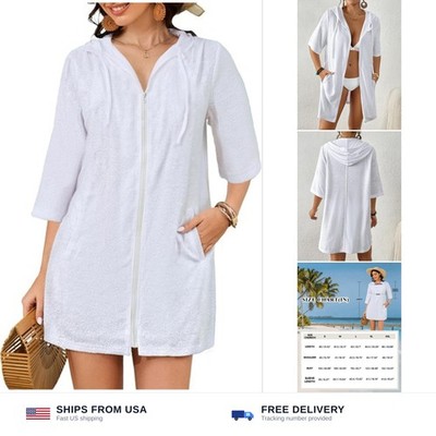Bsubseach Terry Cloth Swim Coverup - Women Long Sleeve Hooded Swimsuit Coveru...