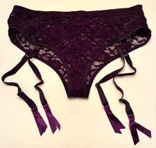 Eggplant PURPLE LACE GARTER BELT Plus Size 3XL Sheer Teddy Bottom Burlesque Vamp