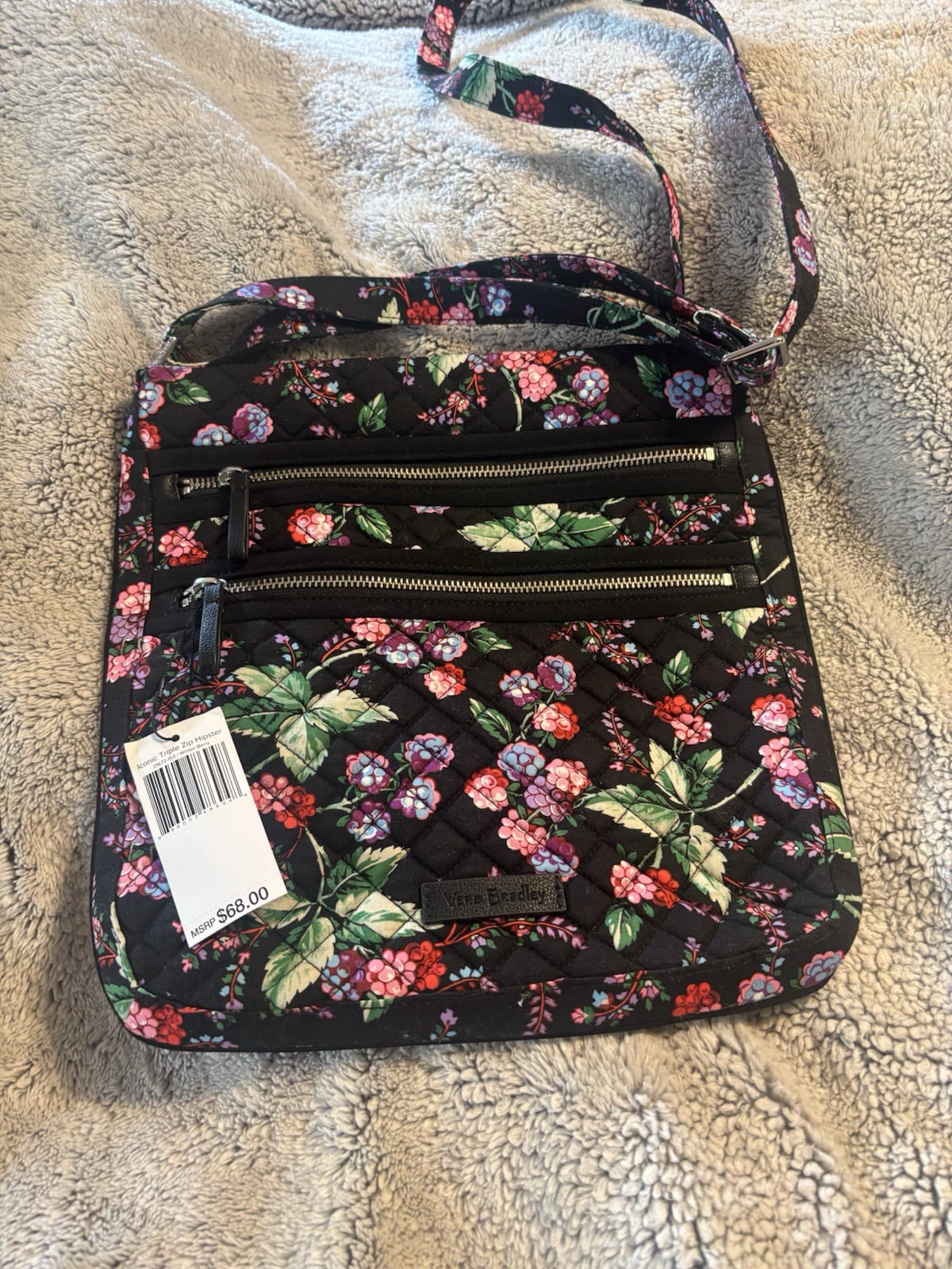 Vera Bradley Iconic Triple Zip Hipster In BlackBerry Bramble