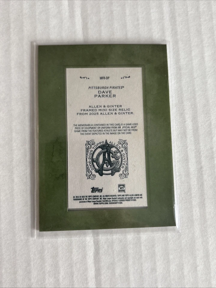 2025 Topps Allen & Ginter Дэйв Паркер В Рамке Мини Реликвия ИГРОВАЯ ОДЕЖДА - Изображение 3 из 4