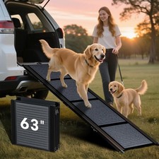 HBTower 63" Long  17.3" Wide Folding Dog Ramp for Car, L x W, Gray