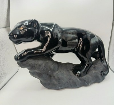 Vintage Mid Century Modern Ceramic Black Panther Figure