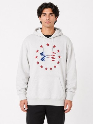 Under Armour Freedom Rival Fleece Hoodie White USA Flag Men's M Loose Fit #G103g