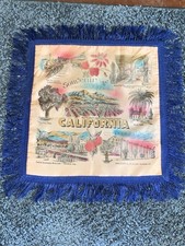 Taie d'oreiller vintage années 1940, souvenir de Californie, souvenir en soie simili !