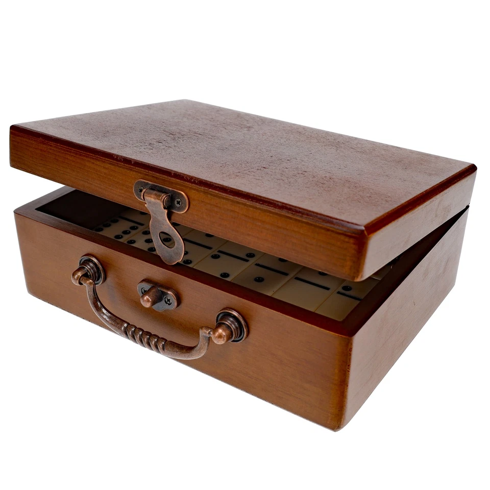 WE Games Double 6 Dominoes Ivory Color Tiles with Wooden Treasure Box - Image 3 of 4