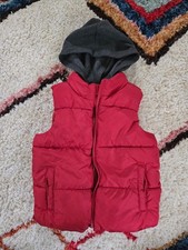 Old Navy Red Puffer Vest w Gray Hood Toddler Boys 3T