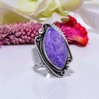 Purple Charoite Ring in 925 Sterling Silver, Artisan Anniversary Jewelry For Her