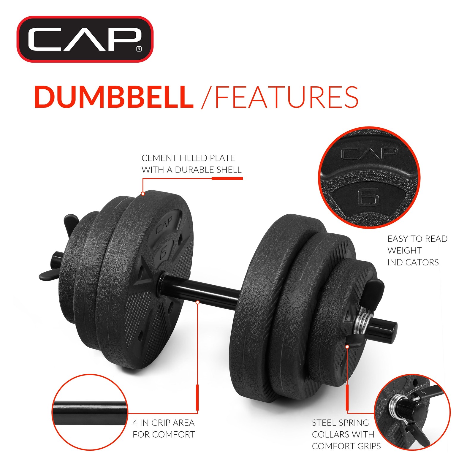CAP Barbell 50 lb Adjustable Vinyl Dumbbell Set