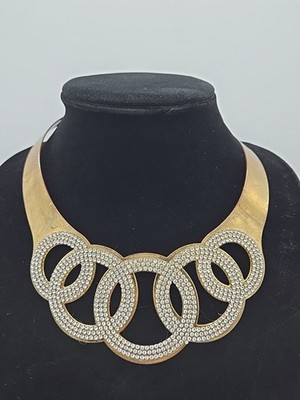 Vintage ~ Save The Queen  ~ Rhinestone & Metal Goldtone / Brass Collar Necklace