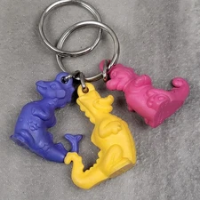 Vintage Tupperware Douglas Dirtwalker  Dragon Dinosaur Keychain LOT Of 3