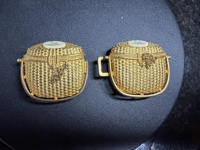 Vintage Paquette Nantucket Shell Basket Gold Tone Belt Buckle Set Of 2