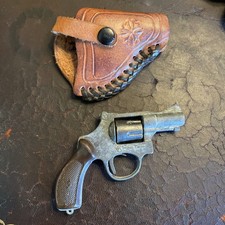 Vintage Miniature Toy Metal Gun With Leather Holster