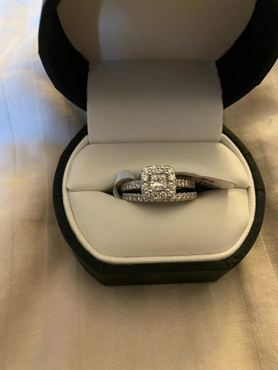 Engagement Ring Wedding Band Set Size 7 Princess 14K White Gold