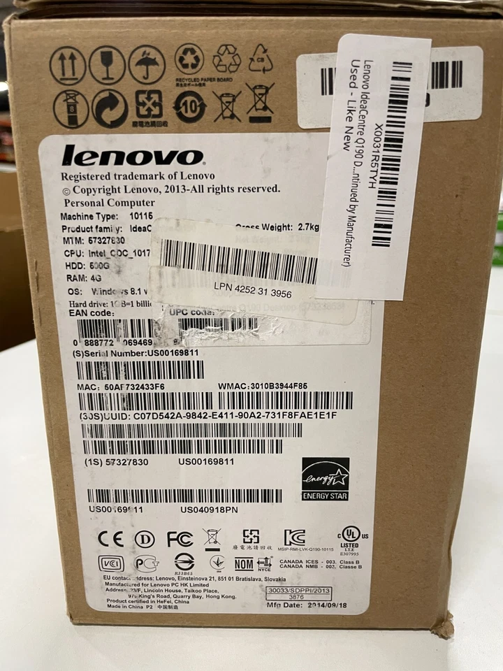 Lenovo Q190 57327830 Intel Mobile Celeron Dual-Core 1017U 4GB DDR3 500GB HDD - Image 2 of 2