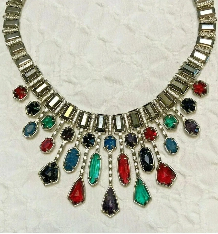 KENDRA SCOTT "Bette Brass Statement Necklace in Jewel Tones" + Bag & Box - Image 3 of 3