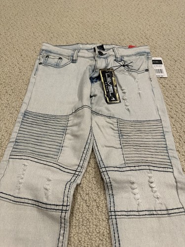 NWT Boy’s Level 1 Acid Wash Blue Distressed Moto Stretch Skinny Jeans Size 8-18 - Picture 2 of 6