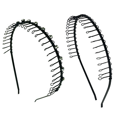2 PCS  Comb Headband Metal Wire Teeth with Crystal Rhinestones & Plain  Assorted