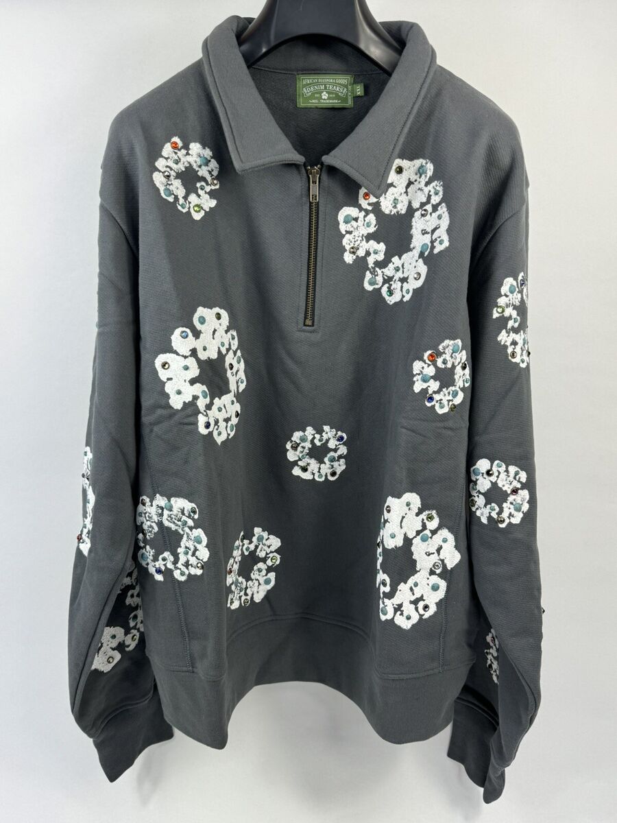 DENIM TEARS - LOGO GEMSTONES HALF ZIP SWEATSHIRT SIZE: XXL DENIM TEARS - LOGO GEMSTONES HALF ZIP SWEATSHIRT SIZE: XXL