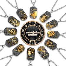 24" Chain 12 Zodiac Signs Constellation Pendant 18K Gold Plated Necklace for Men