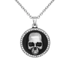 Skull Pendant Necklace with Black Epoxy white crystal  By Controse