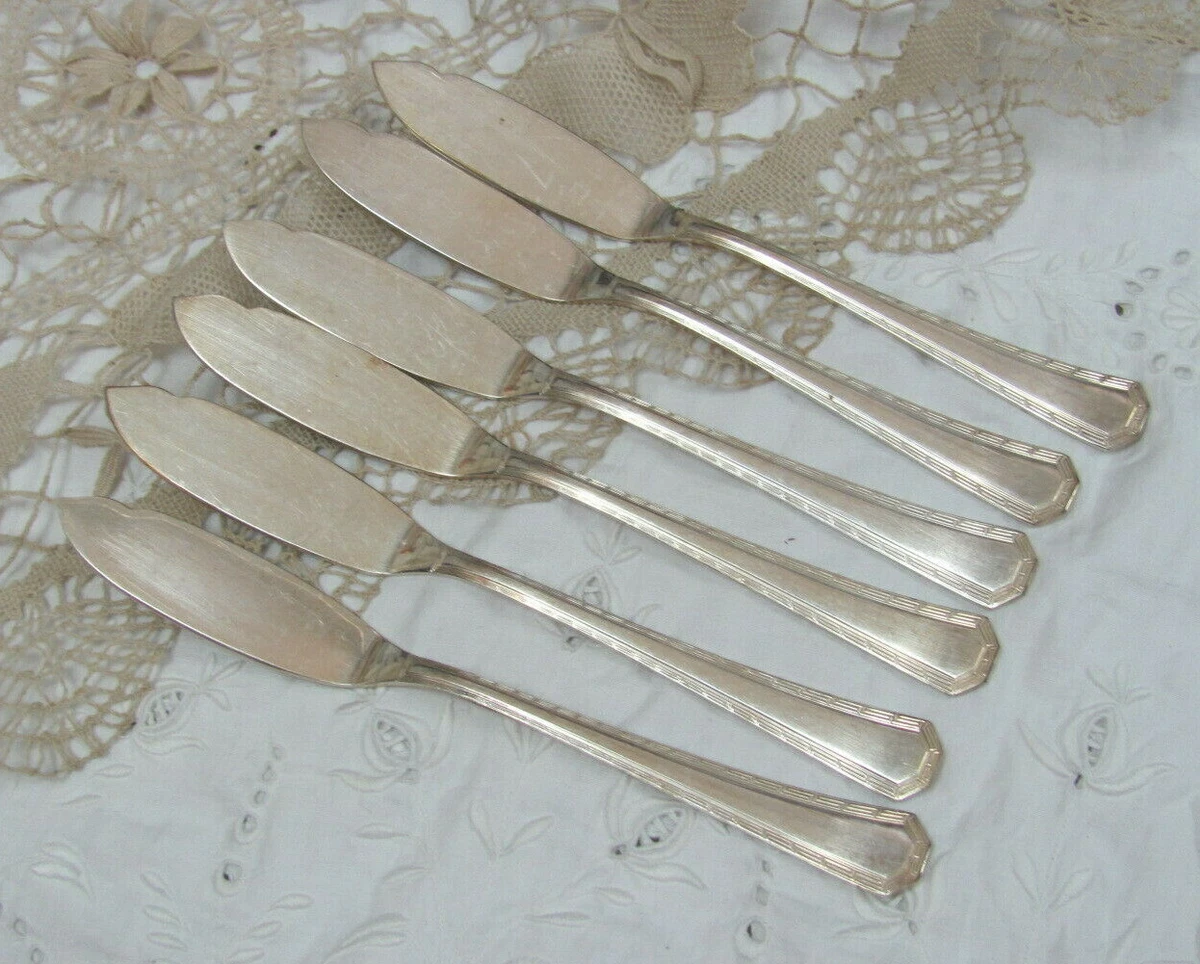 Wolff 90 Prata Large Master Butter Fish Knives 6 Silver Plate 7.75