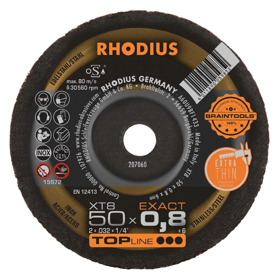 RHODIUS XT8 EXACT 50 x 0.8 x 6.00 mm Extradünne Mini INOX-Trennscheibe (207060)