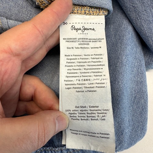 Pepe Jeans Denim Shirt Mens Medium Blue Long Sleeve Regular Button Up Pearl Snap - Picture 10 of 12