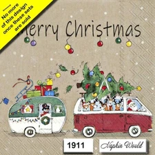 (1911) TWO Paper LUNCHEON Decoupage Art Craft Napkins  CHRISTMAS CAMPING CAMPER