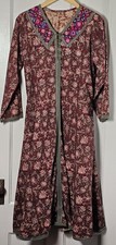 VTG 90s Cottagecore Maxi Dress 38"Chest Boho Brown Floral Metallic Embroidered