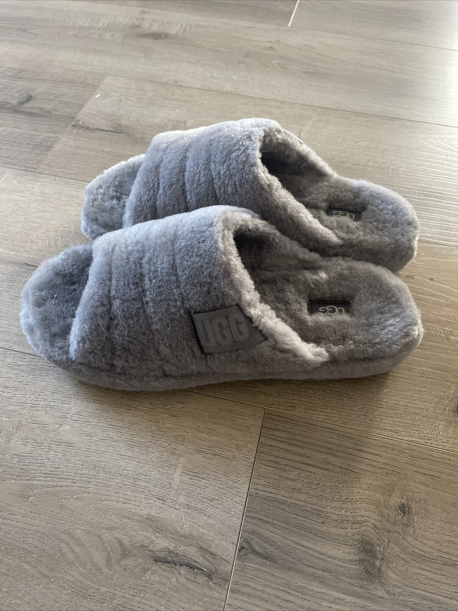 Grey ugg deals fluff slippers