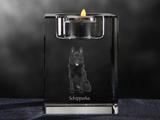 Schipperke, crystal candlestick with dog, souvenir, Crystal Animals USA