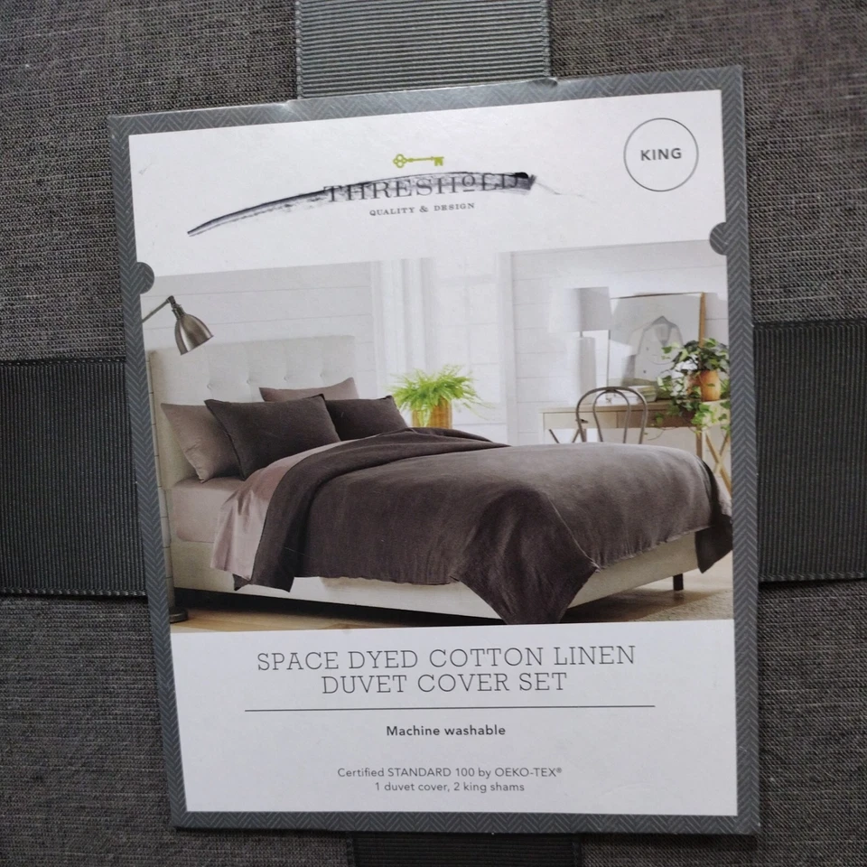Threshold Space Dyed Cotton Linen Duvet Cover Set ~ King ~ Dark Gray - Image 3 of 4