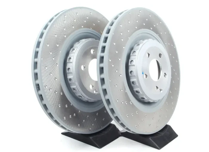 Conjunto de 2 rotores de disco perfurados cruzados de freio dianteiro para Mercedes CL63 CL65 S63 S65 - Imagem 2 de 4