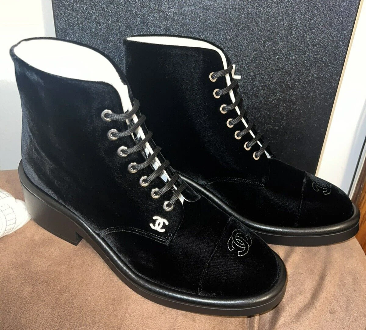 Velvet lace up boots Chanel Blue size 375 EU in Velvet 25273107 #10 Velvet lace up boots Chanel Blue size 375 EU in Velvet 25273107