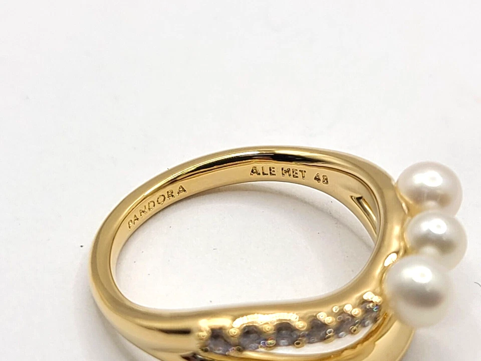 Anillo Pandora Perla Cultivada de Agua Dulce Tratada Doble Banda 163258C01-48 tamaño 4.5 Foto 4 de 4