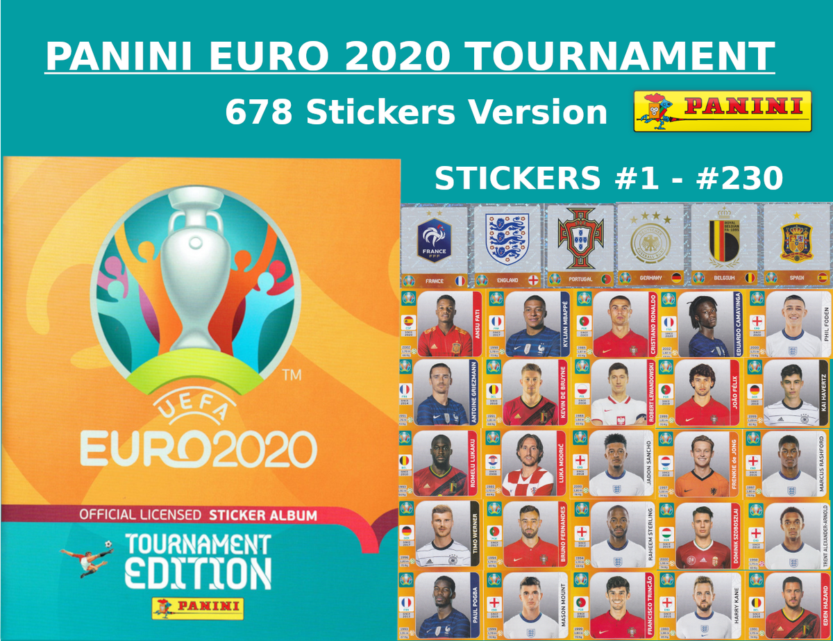 Panini UEFA EURO 2020 TOURNAMENT STICKERS - #1 - #230 - BUY 1, GET