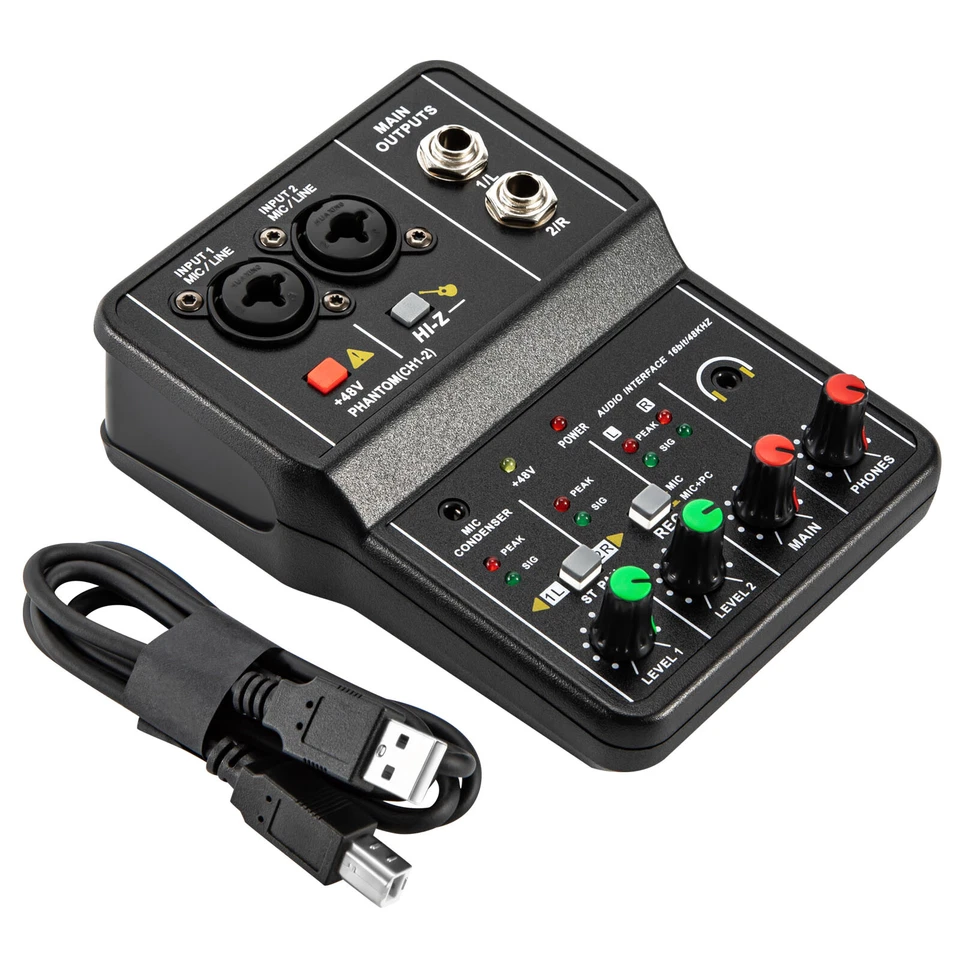 2 Channel Mixing Console Live Studio Audio DJ Mixer Sound Board USB Interface - Image 4 of 4