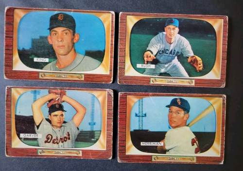 1955 Bowman Baseball Cards - 4 Cards | King | Garver | Rush | Merriman