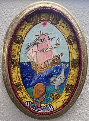 Oil painting on canvas board by Serg Graff, seascape ''Yellow Submarine'', COA