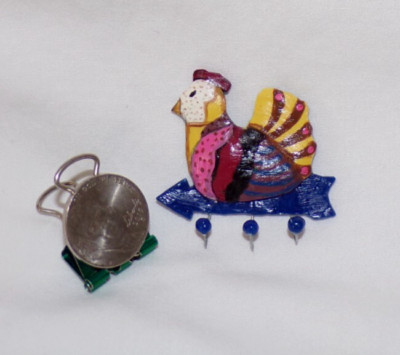 OOAK Miniature Dollhouse Chicken Hen Wall Coat Rack Hook Hanger Clay Artisan JS