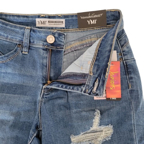 YMI Shorts Junior Womens 1/25 Blue High Rise Bermuda Distressed Stretch NWT - Bild 4 von 6