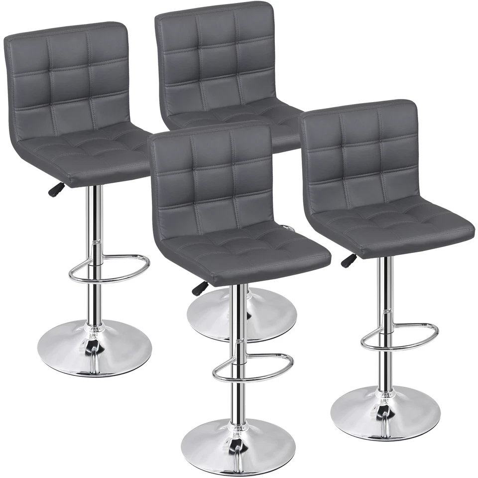 Juego de 4 taburetes de bar giratorios ajustables de cuero PU mostrador de cocina gris Foto 4 de 4