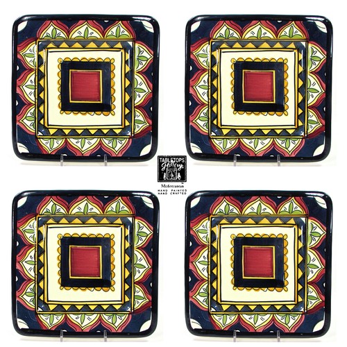 Tabletops Gallery MEDITERRANEAN 8.5" Square Salad Plate Set 4 Blue Red Gold NWT - Picture 1 of 10
