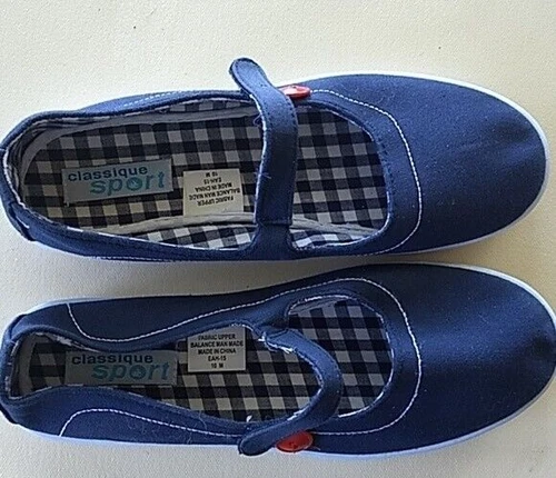 Classique Sport Blue Canvas Shoes Front Strap Inside Checker Size 10M