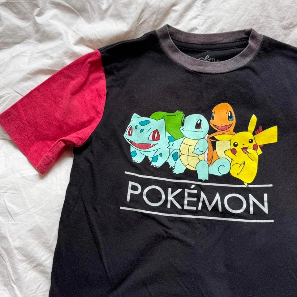 Red and black pokemon graphic tee youth 14 16 colorblock casual Pikachu gamer - Image 2 of 4