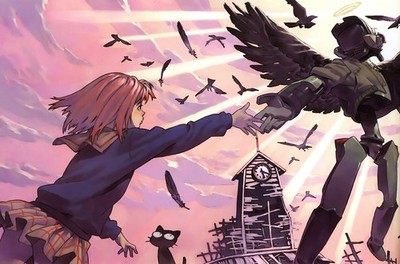 Anime flcl girls clocks cats sky feathers animals Custom Gaming Mat Desk