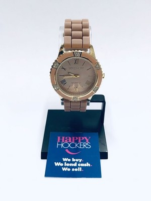 ORIFLAME GOLD TONE 37MM QUARTZ WATCH WITH CRYSTAL DETAIL BEZEL