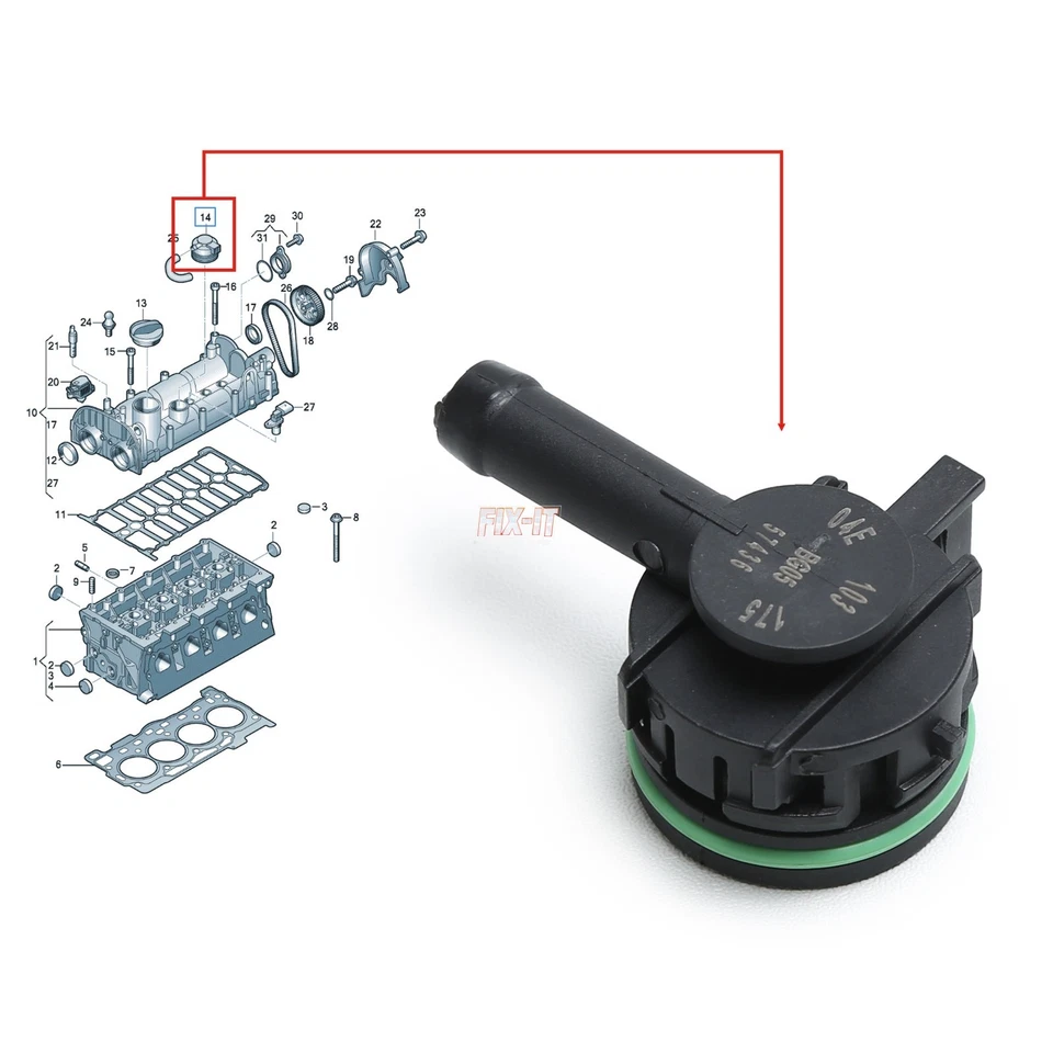 04E103175M Crankcase Breather Hose Vent Valve Fit For Audi A1 A3 Q3 Skoda Seat Foto 3 de 4