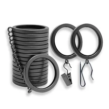 18 Luxury Curtain Rings Metal 1.5" ID Smooth Nylon Inserts w/Clips Pinhooks Set